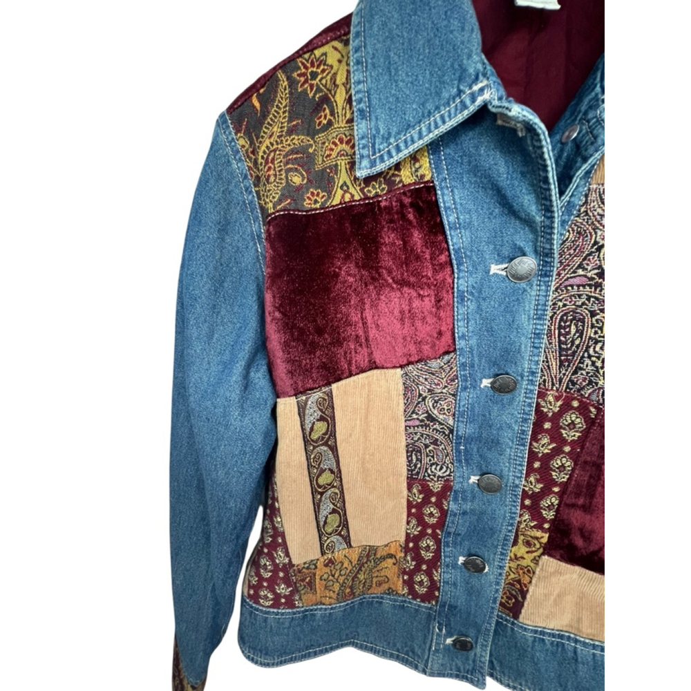 JJill Out Of The Blue Velvet Tapestry Patchwork Denim Jacket - Picture 5 of 6